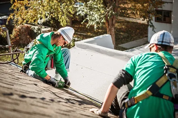Roofing work on a residential roof
